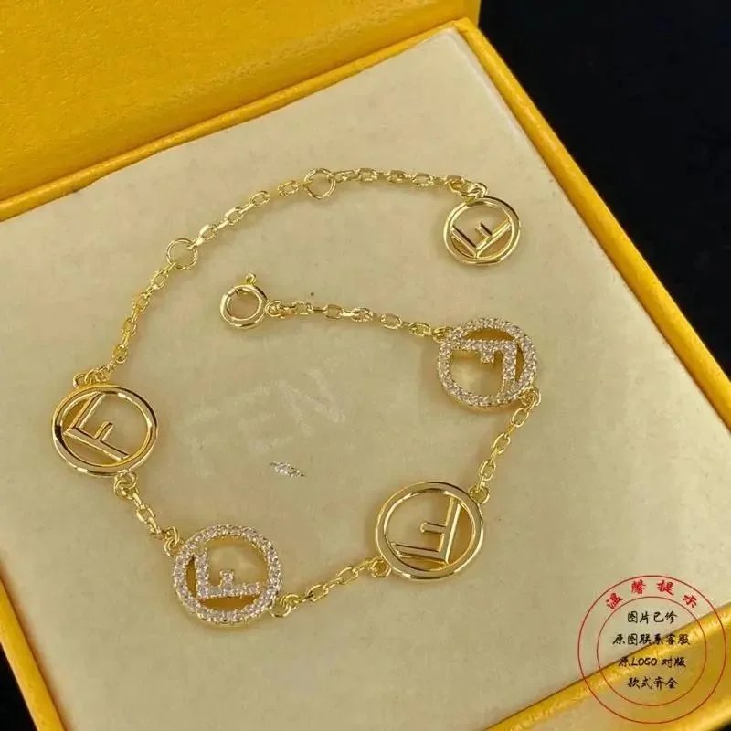 Gold-Plated Chain Bracelet with Letter F Pendant for Women