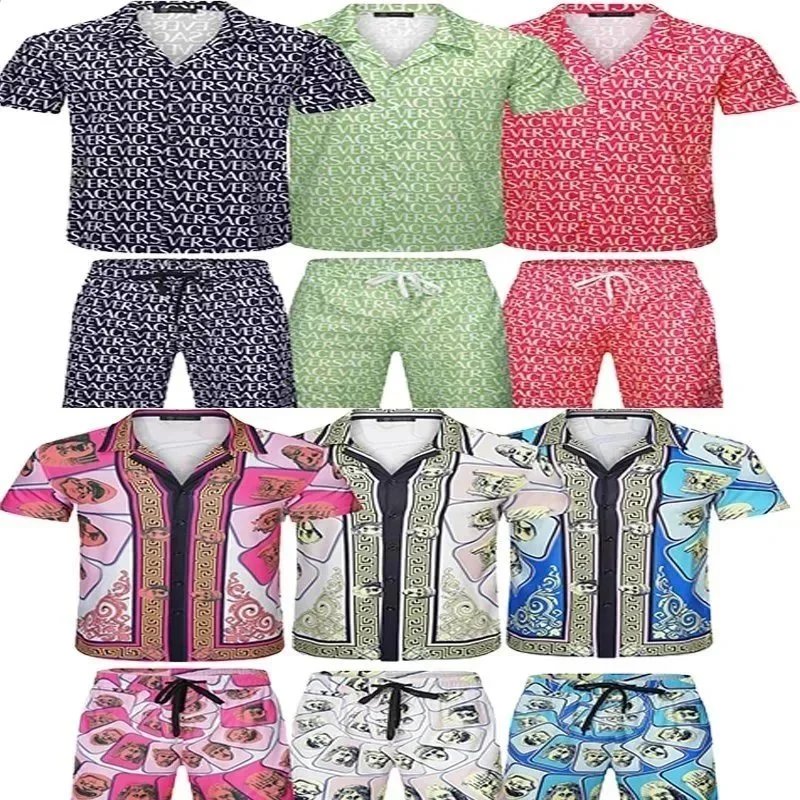 Mens Geometric Print Short Sleeve Casual Button Down Shirts & Shorts Set