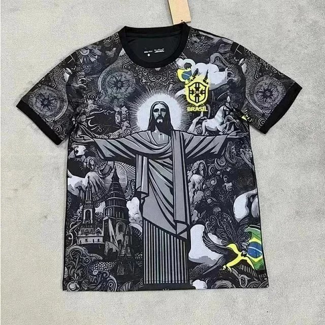 Summer Football Training Top Brazil Special Edition Jesus Black Grey Football Jerseys