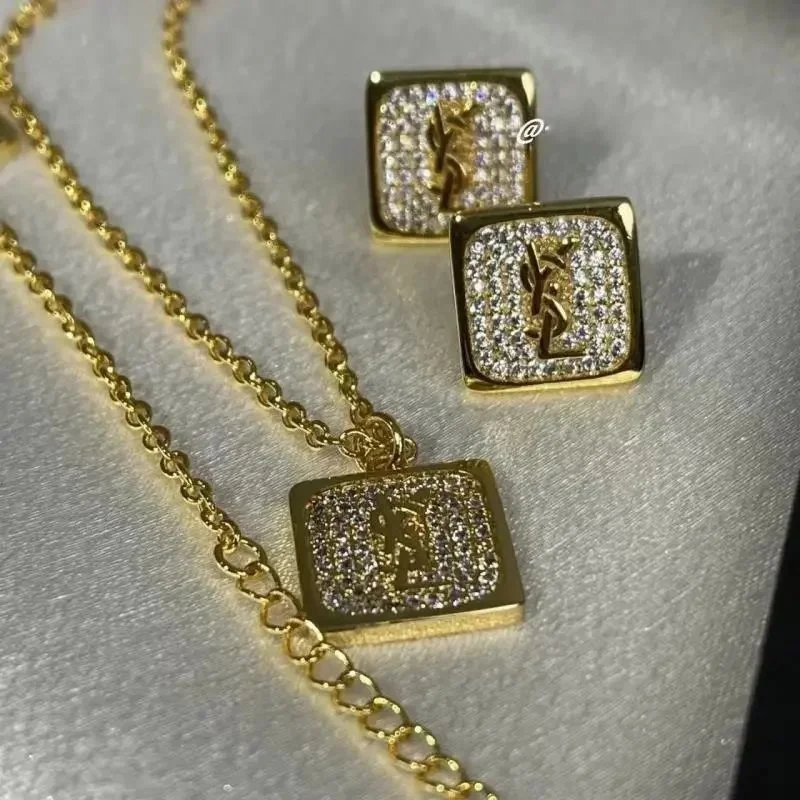 Vintage Yves Saint Laurent Large Square Pendant Top Tag YSL Necklace