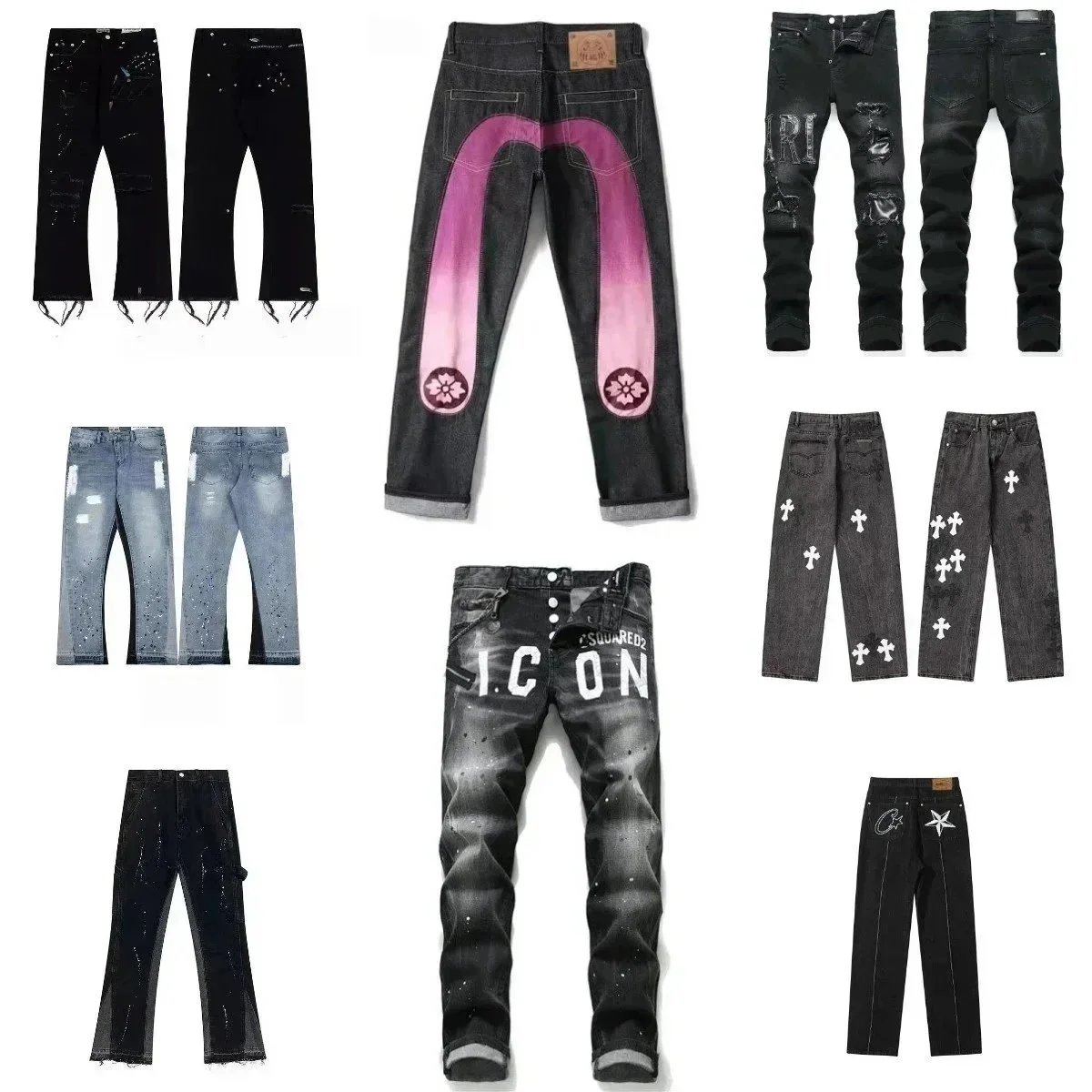 Y2K Retro Hip Hop Punk Anime Jeans With Embroidery High Street Casual Slimming Pants