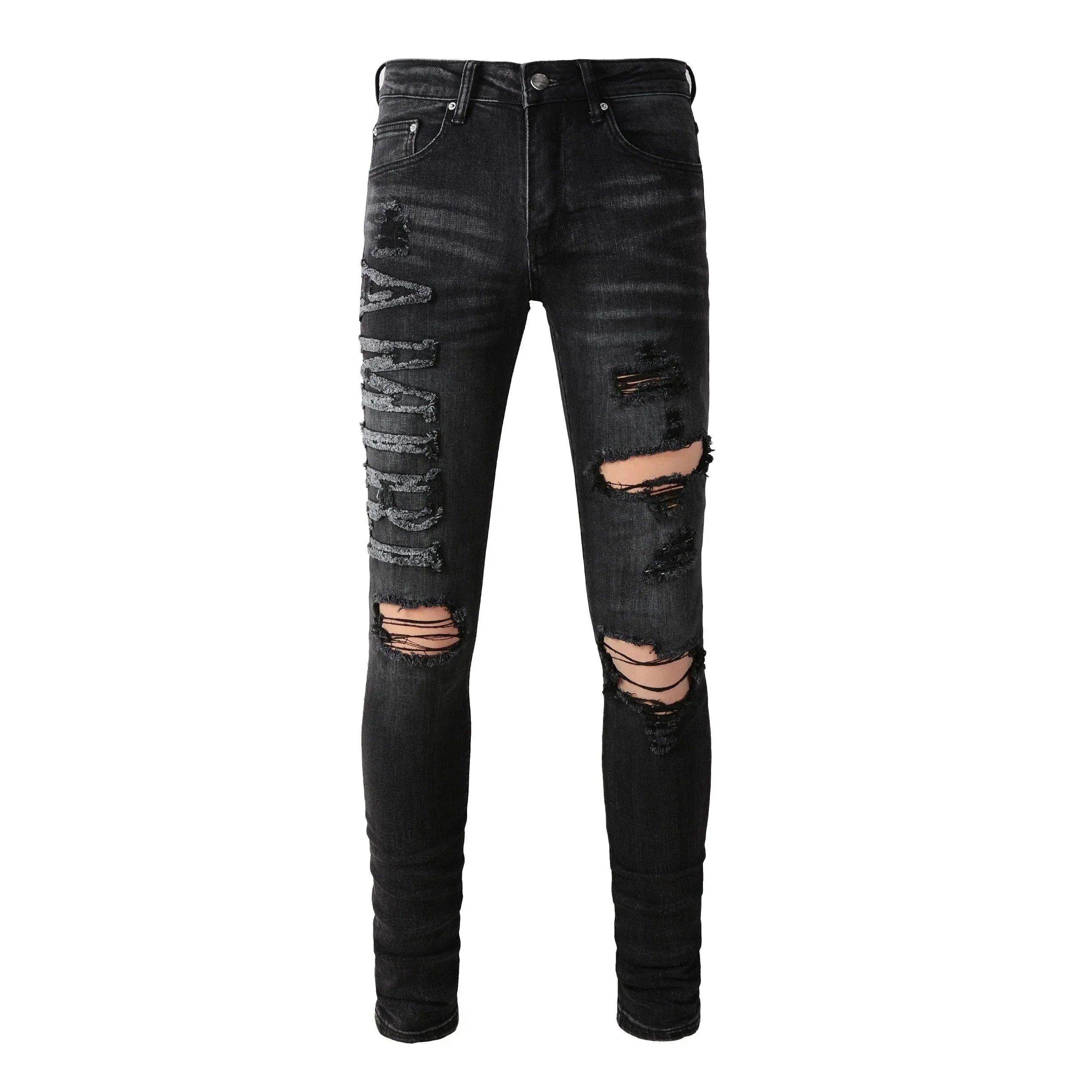 AMIRI Aged Ripped Skinny Jeans Black