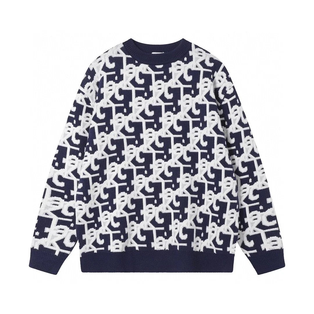 Ralph Lauren Monogram Knit Sweater Navy White