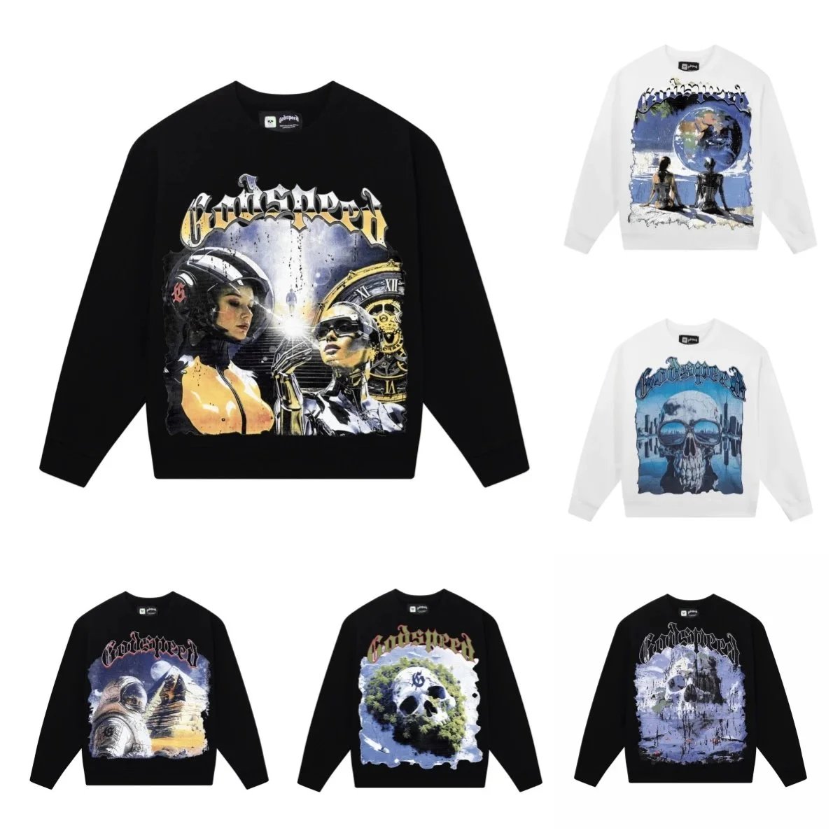 Godspeed Artistic Print Crewneck Sweatshirt Unisex Streetwear