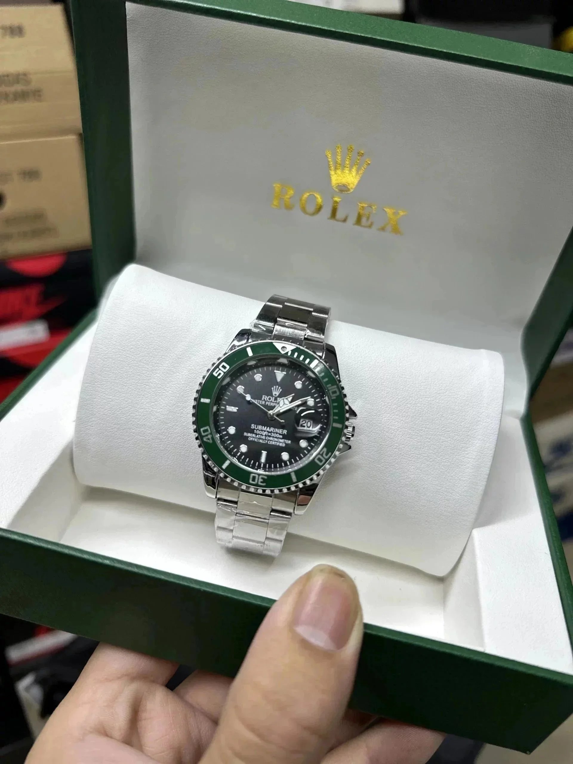 Rolex Submariner Green Bezel Watch Men's Stainless Steel Automatic