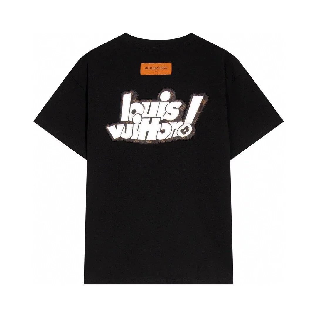Louis Vuitton Black Logo T-Shirt with Camouflage Print