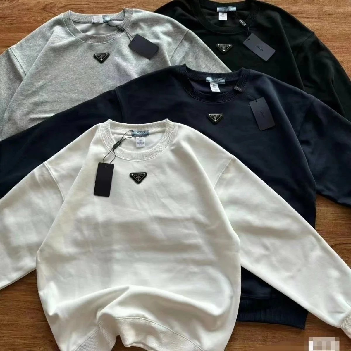 Prada Logo Crewneck Sweatshirt Men's Fashion Streetwear