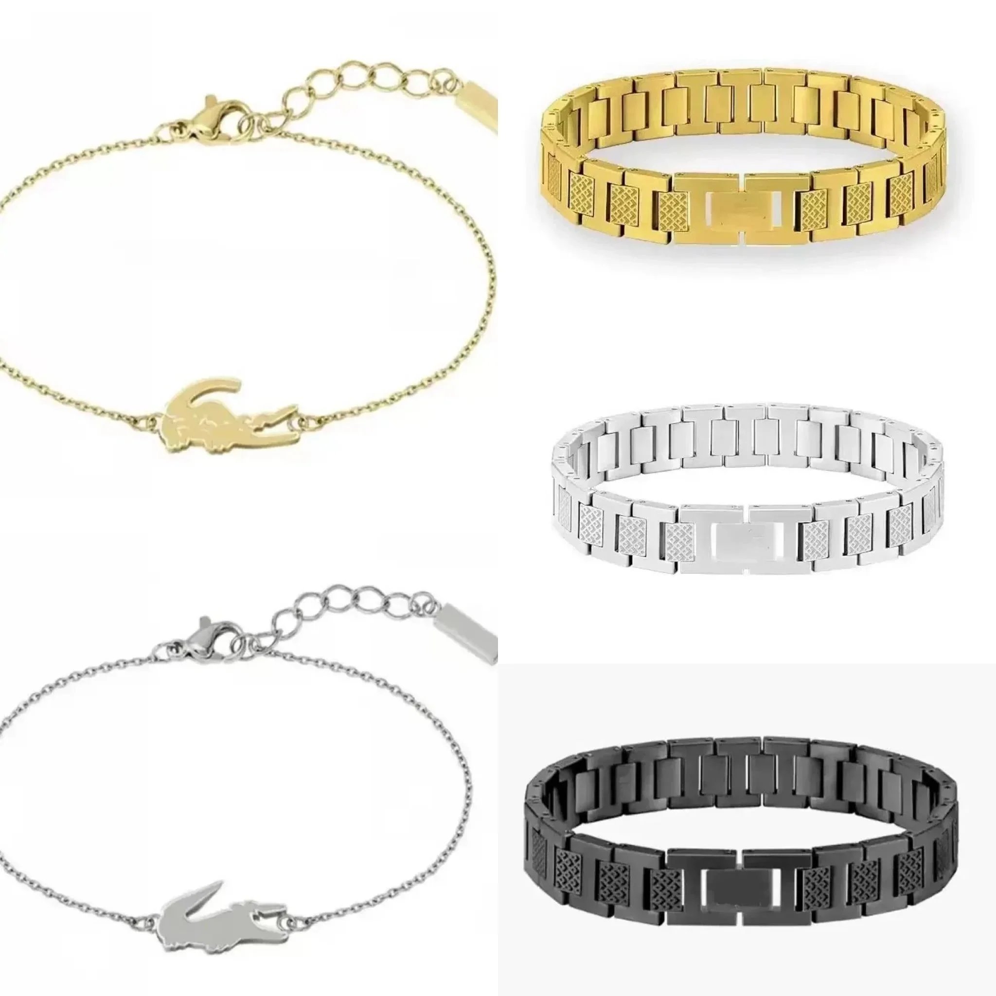 Lacoste Crocodile Charm Bracelet and Metal Link Bracelets in Gold Silver Black