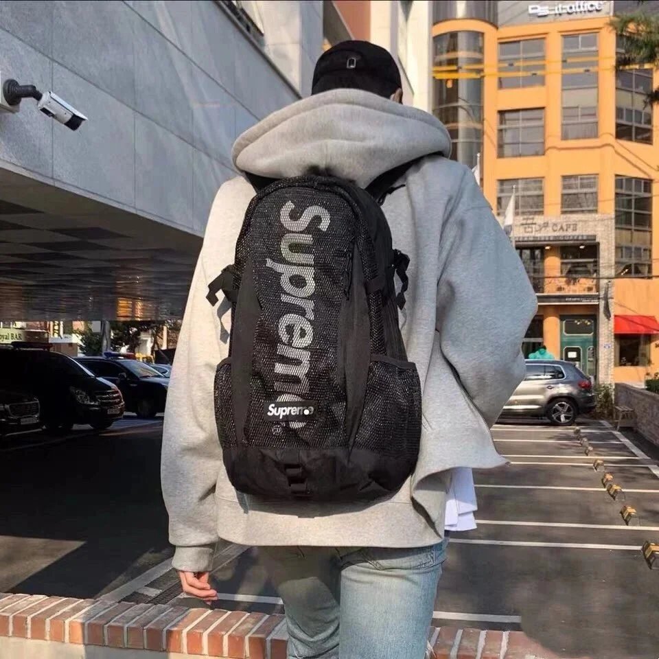 Supreme Black Mesh Backpack for Men and Women