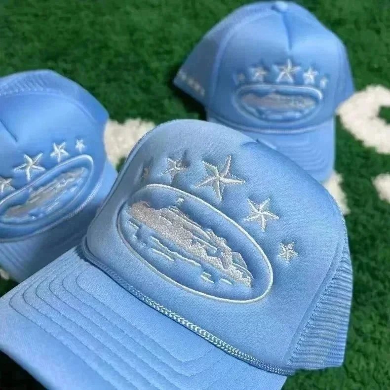 Blue Embroidered Starcraft Trucker Hat with Galaxy Design