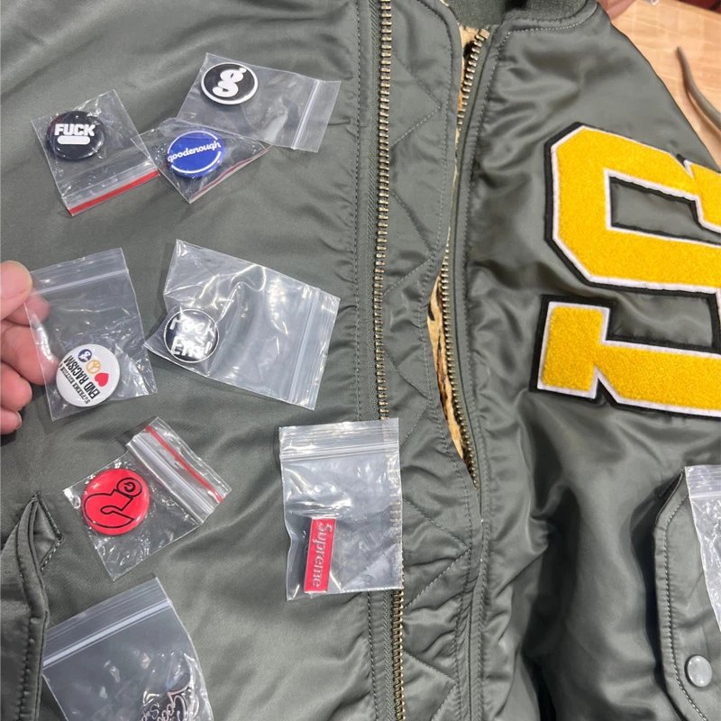 Supreme Brand Pins Collection for Custom Jacket Styling