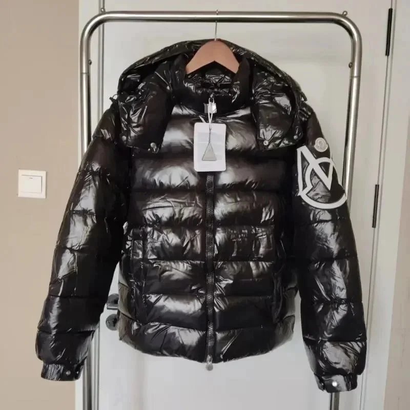 Moncler Black Down Jacket with Logo Patch