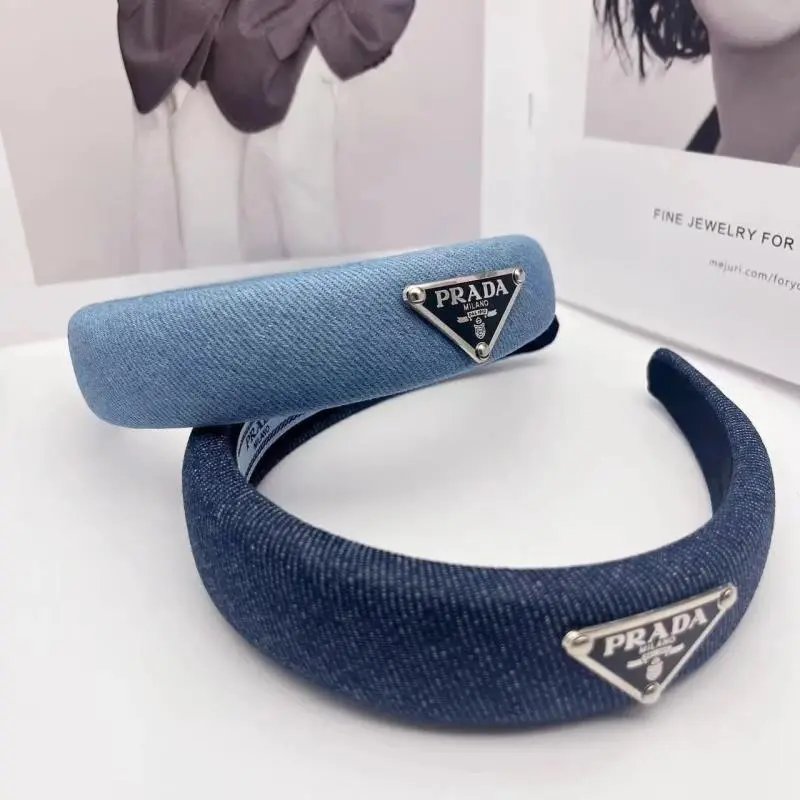 Prada Denim Headband with Triangular Logo