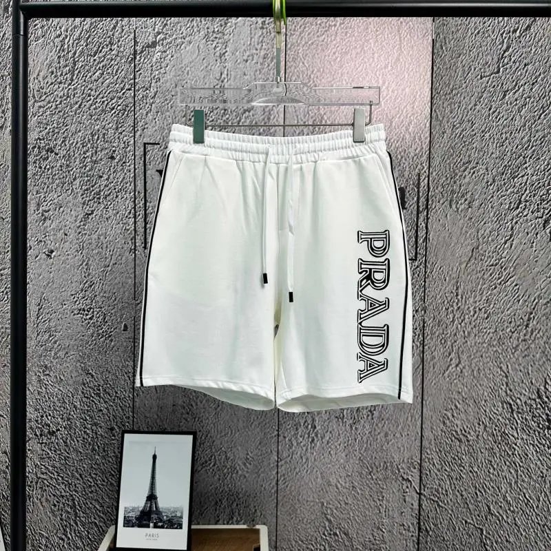 Prada White Logo Side Stripe Shorts for Men