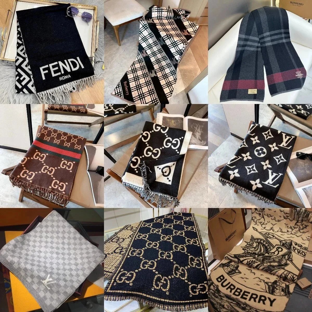 Luxury Designer Scarves from Fendi, Gucci, Louis Vuitton, and Burberry