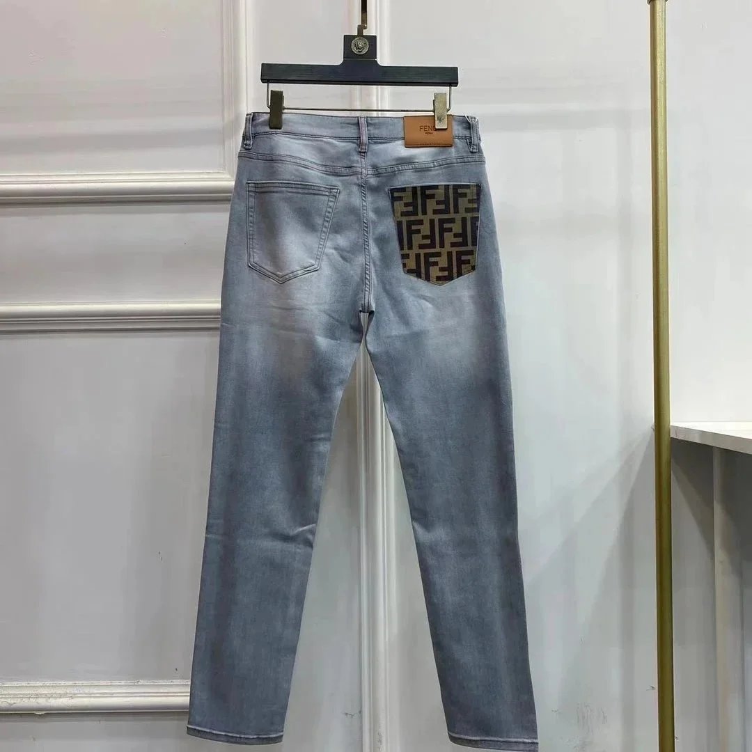 FENDI Light Blue Jeans with FF Logo Patch