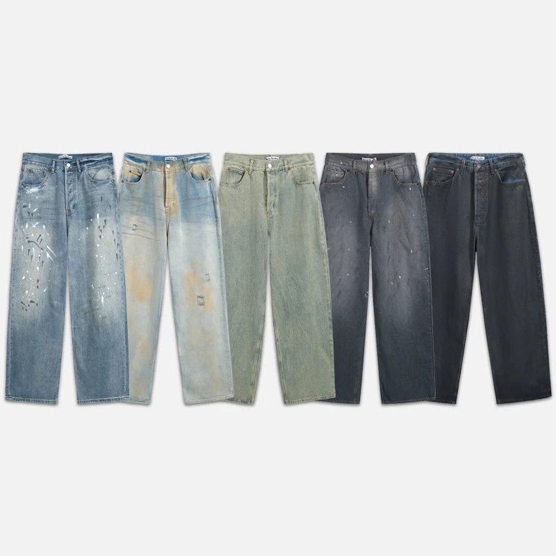 Vintage Washed Denim Jeans for Men and Women