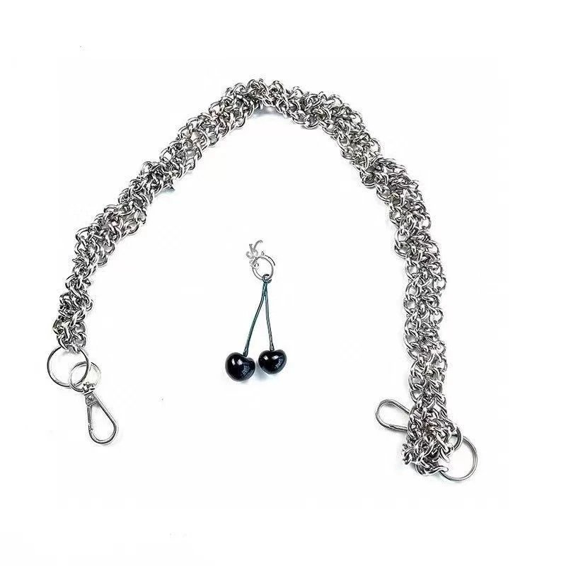 Stainless Steel Chainmail Necklace with Cherry Earrings Set