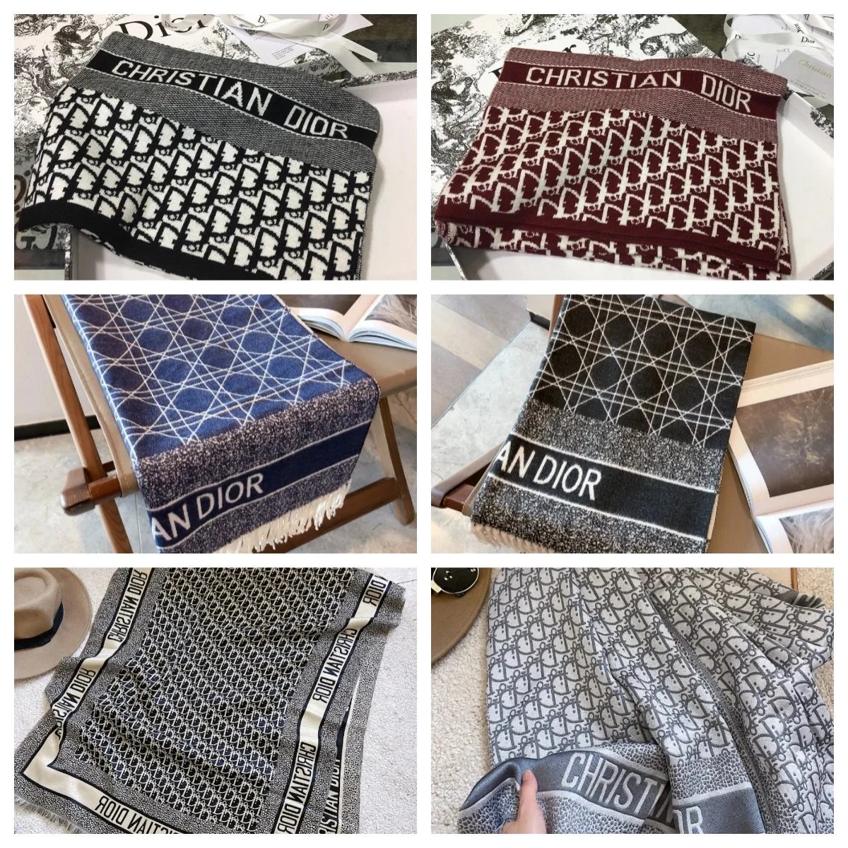Christian Dior Logo Pattern Knit Scarf for Women and Men