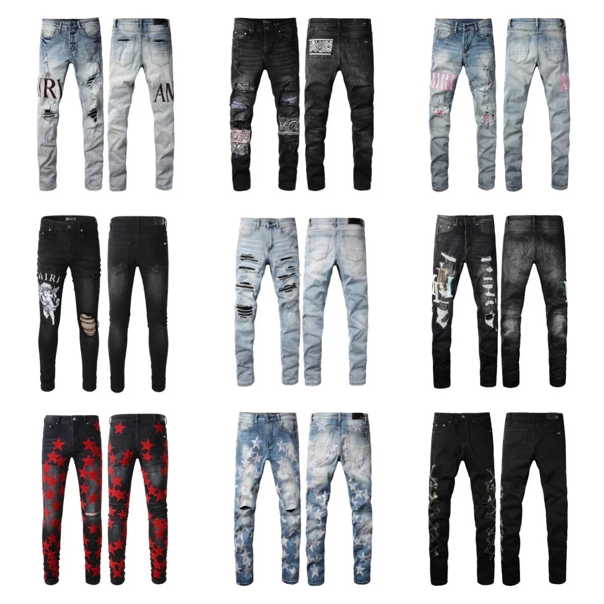 MIRI Men's Ripped Distressed Jeans Fashion Denim Pants