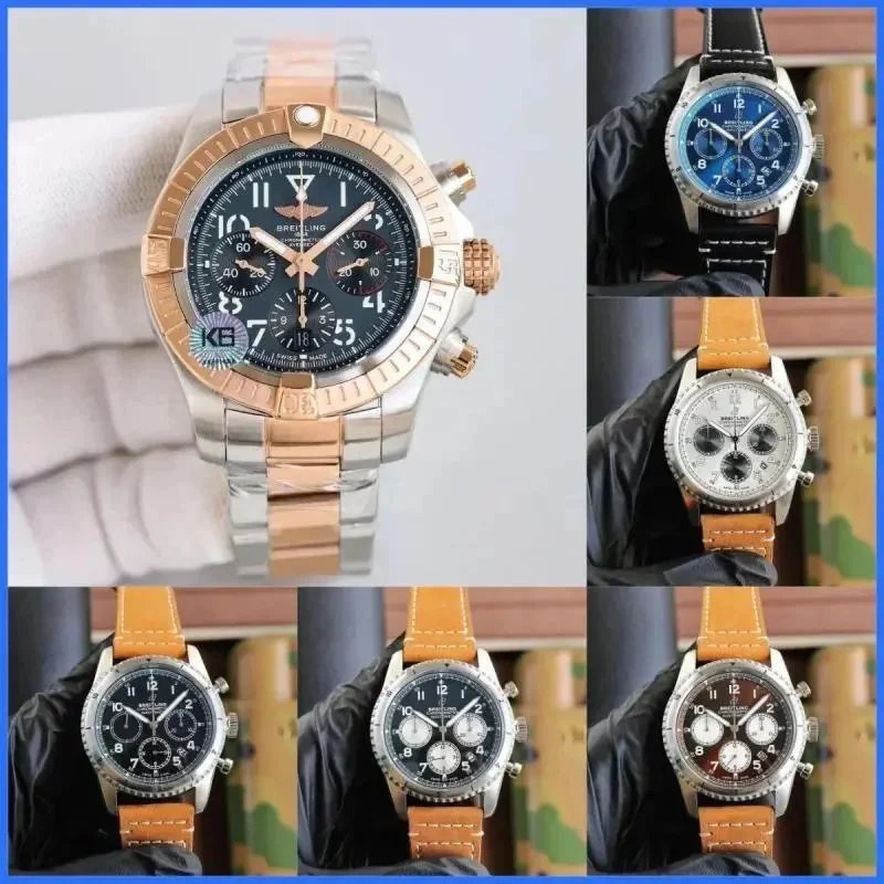 Breitling Chronograph Watch Men Luxury Steel Rose Gold Automatic