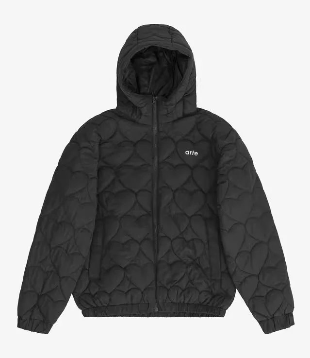 Arte Black Heart Quilted Hooded Jacket