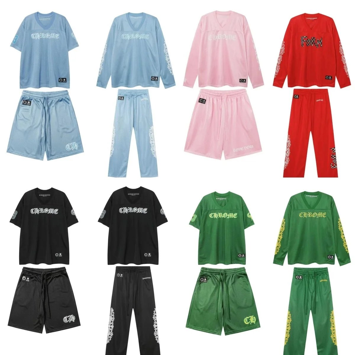 Chrome Hearts Sportswear Set - V-Neck Tops & Matching Pants/Shorts