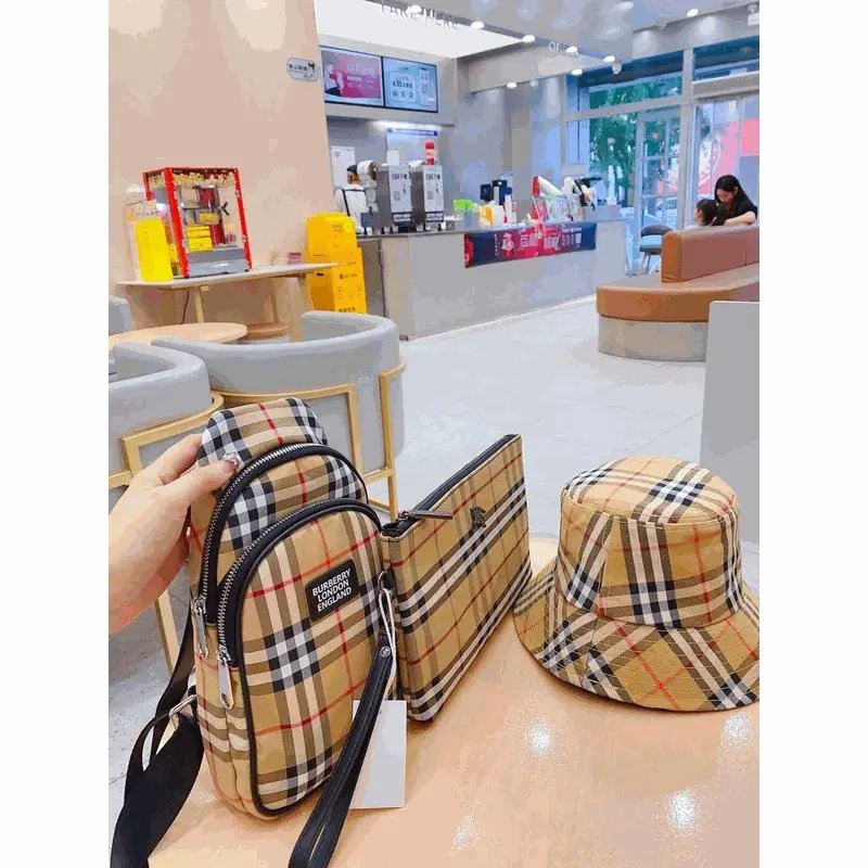 Burberry Check Pattern Crossbody Bag and Bucket Hat Set