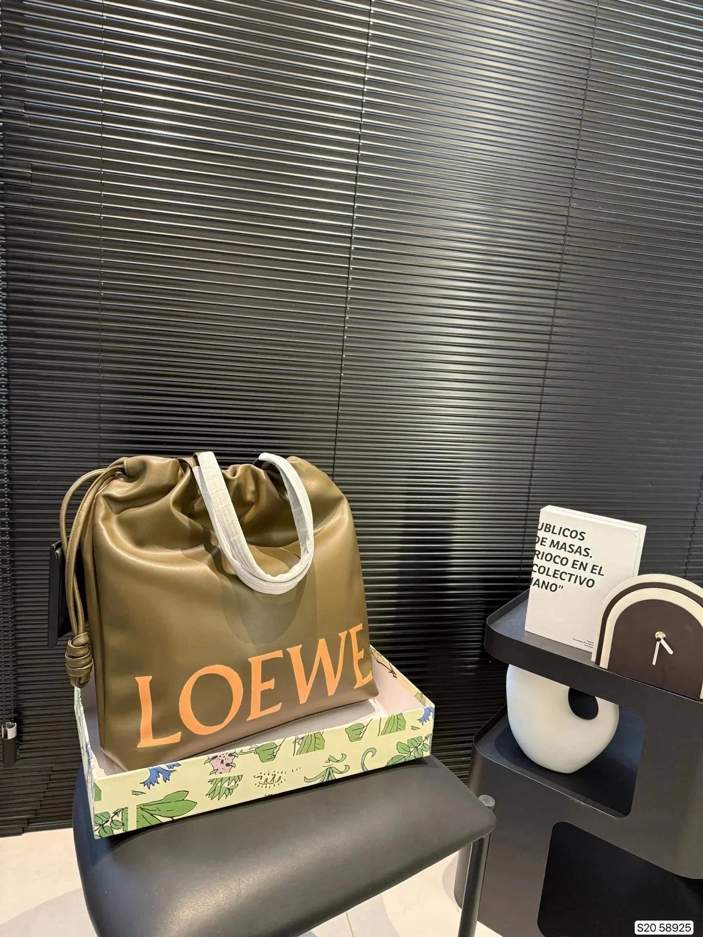 LOEWE Gold Drawstring Tote Bag with Bold Logo Design