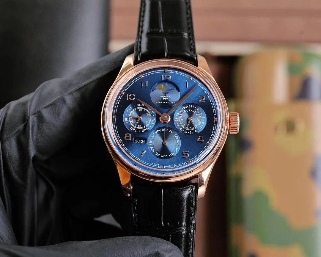 IWC Schaffhausen Perpetual Calendar Watch Rose Gold Blue Dial
