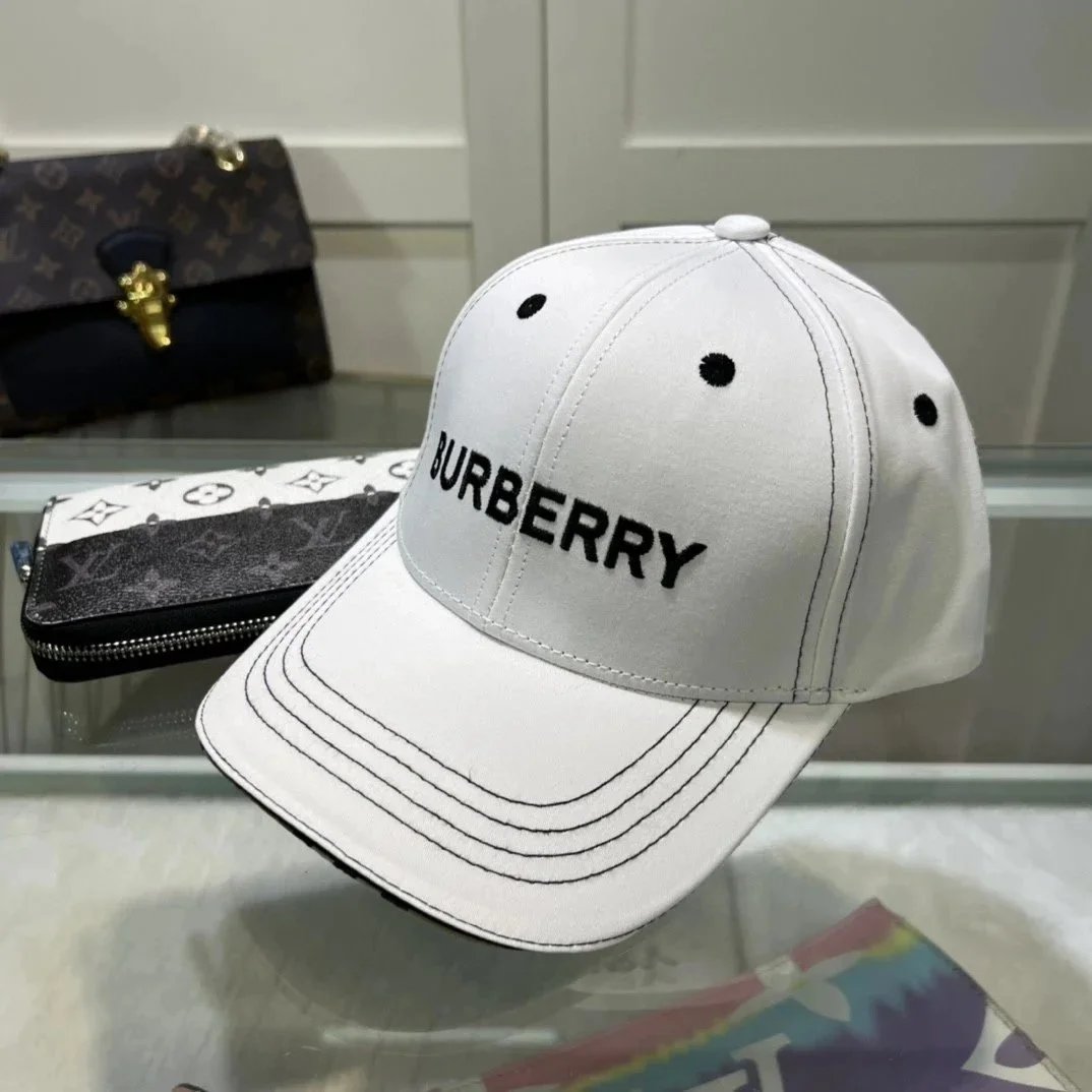 Burberry White Logo Embroidered Baseball Cap