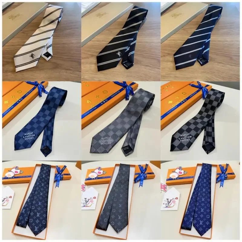 Luxury Louis Vuitton Men's Silk Ties with Monogram and Checkered Patterns