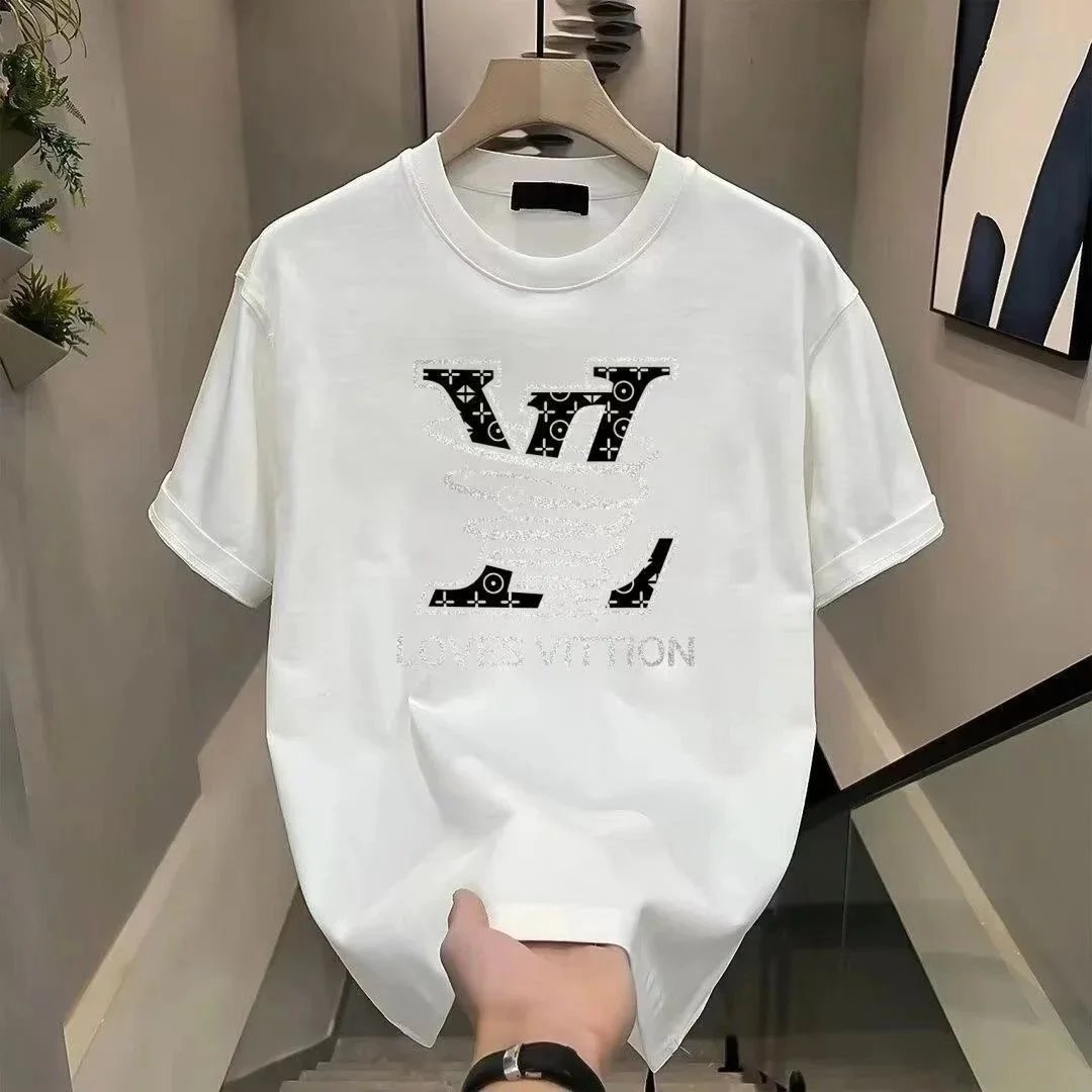 White LV Logo Print T-Shirt for Men Women Fashion Casual Top