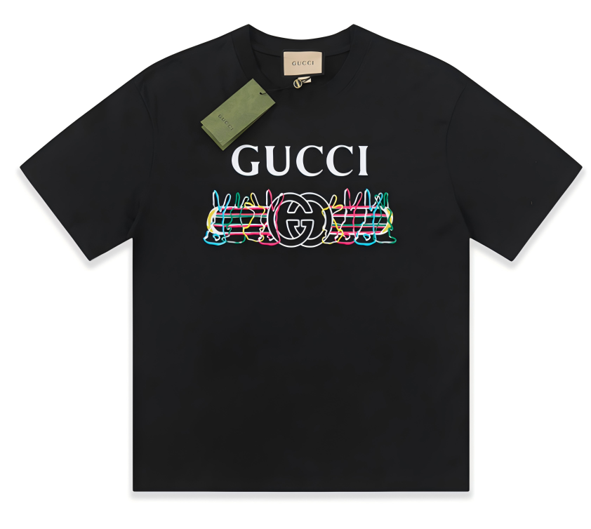 Gucci Black T-Shirt with Colorful Logo Design