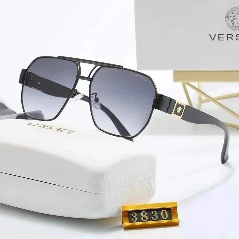 Versace Sunglasses Model 3830 Aviator Style Black Frame with Gold Accents