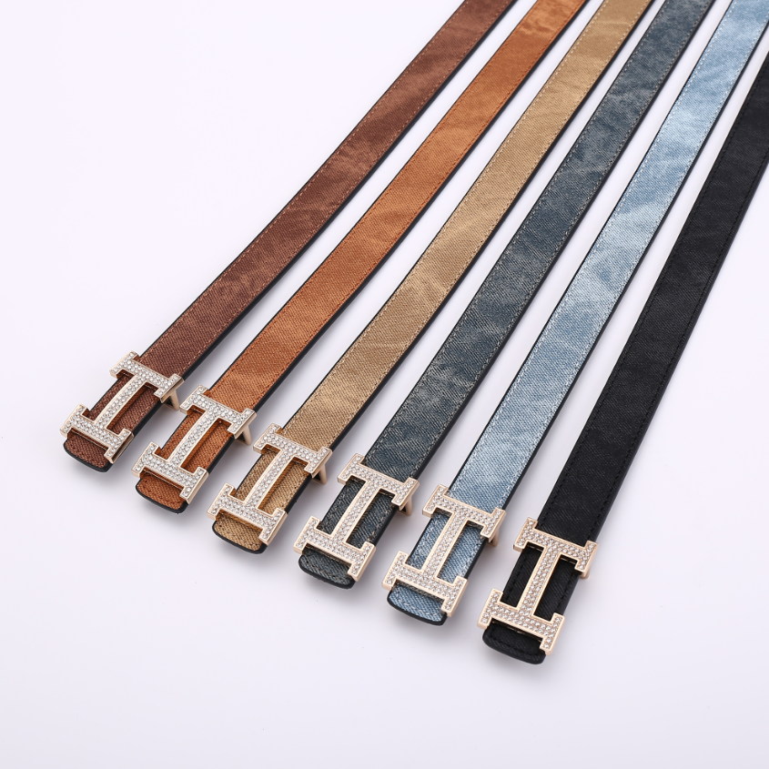 Stylish H Logo Rhinestone Belt for Women and Men