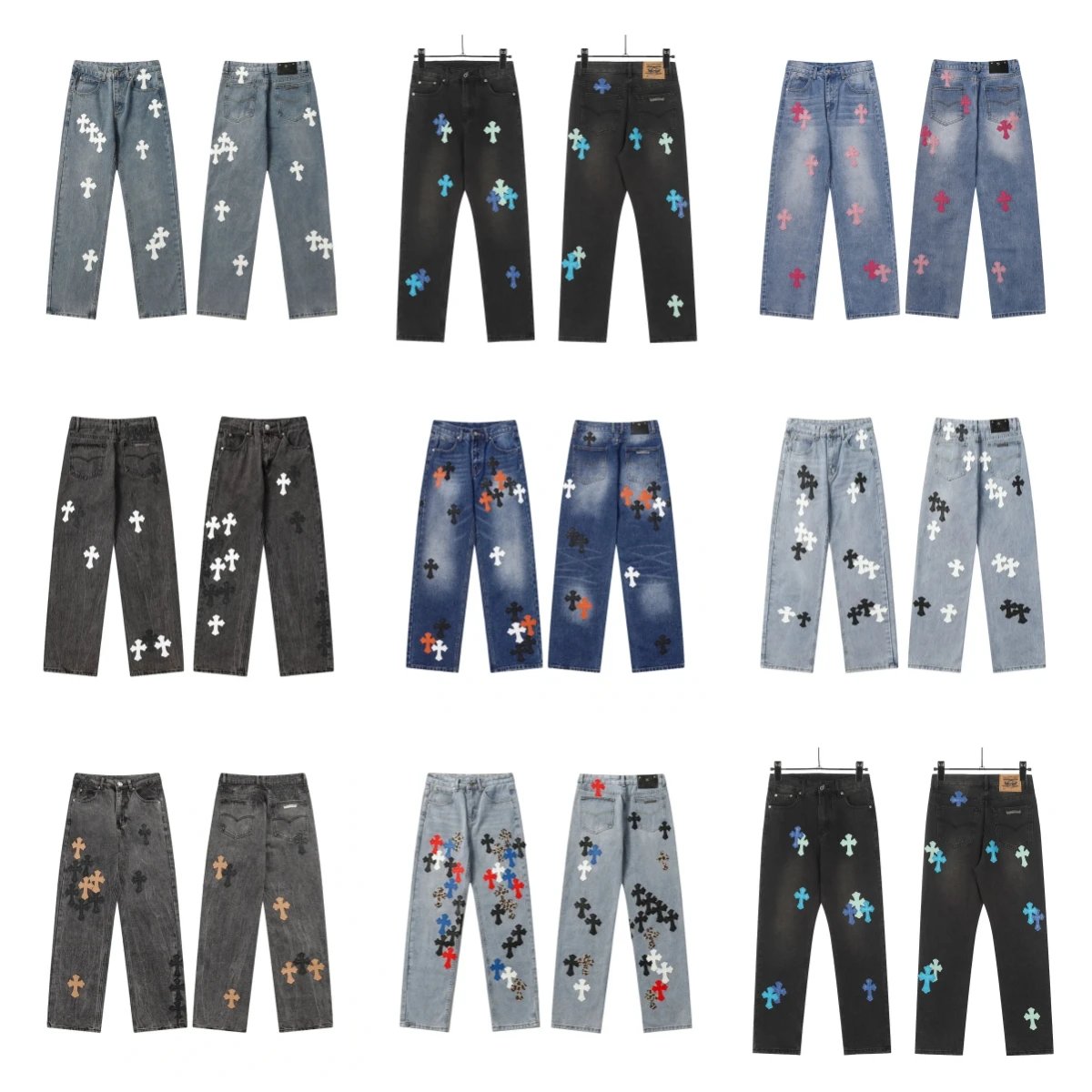 Off-White Cross Embroidered Denim Jeans for Men and Women
