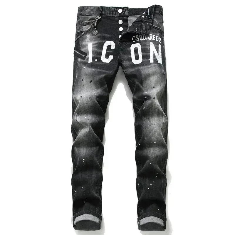 DSQUARED2 ICON Printed Black Denim Jeans for Men