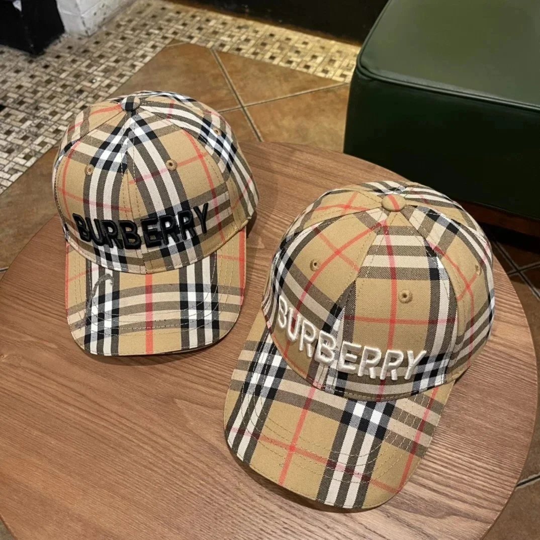 Burberry Check Pattern Baseball Cap with Embroidered Logo