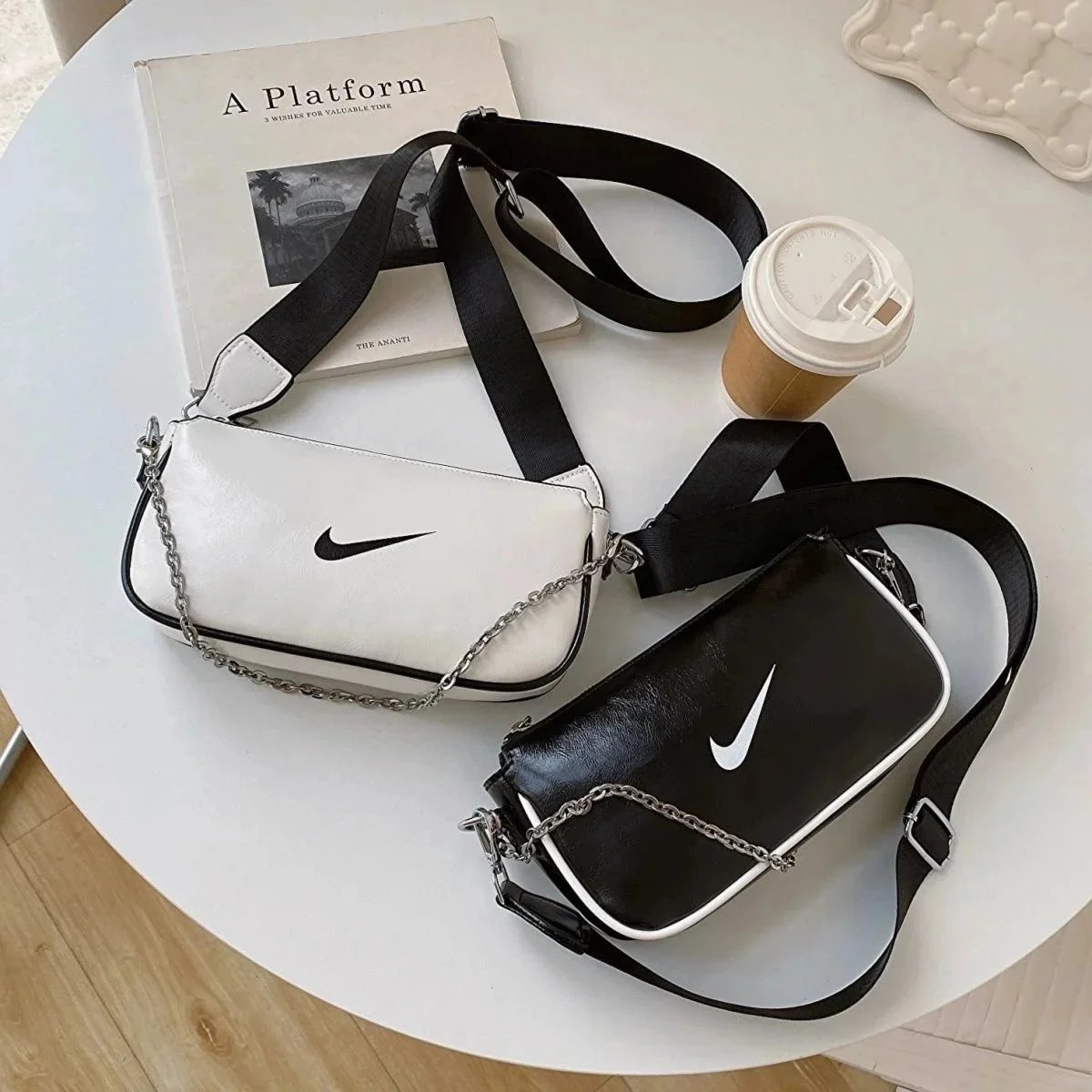 Nike Crossbody Bag with Chain Strap - White and Black