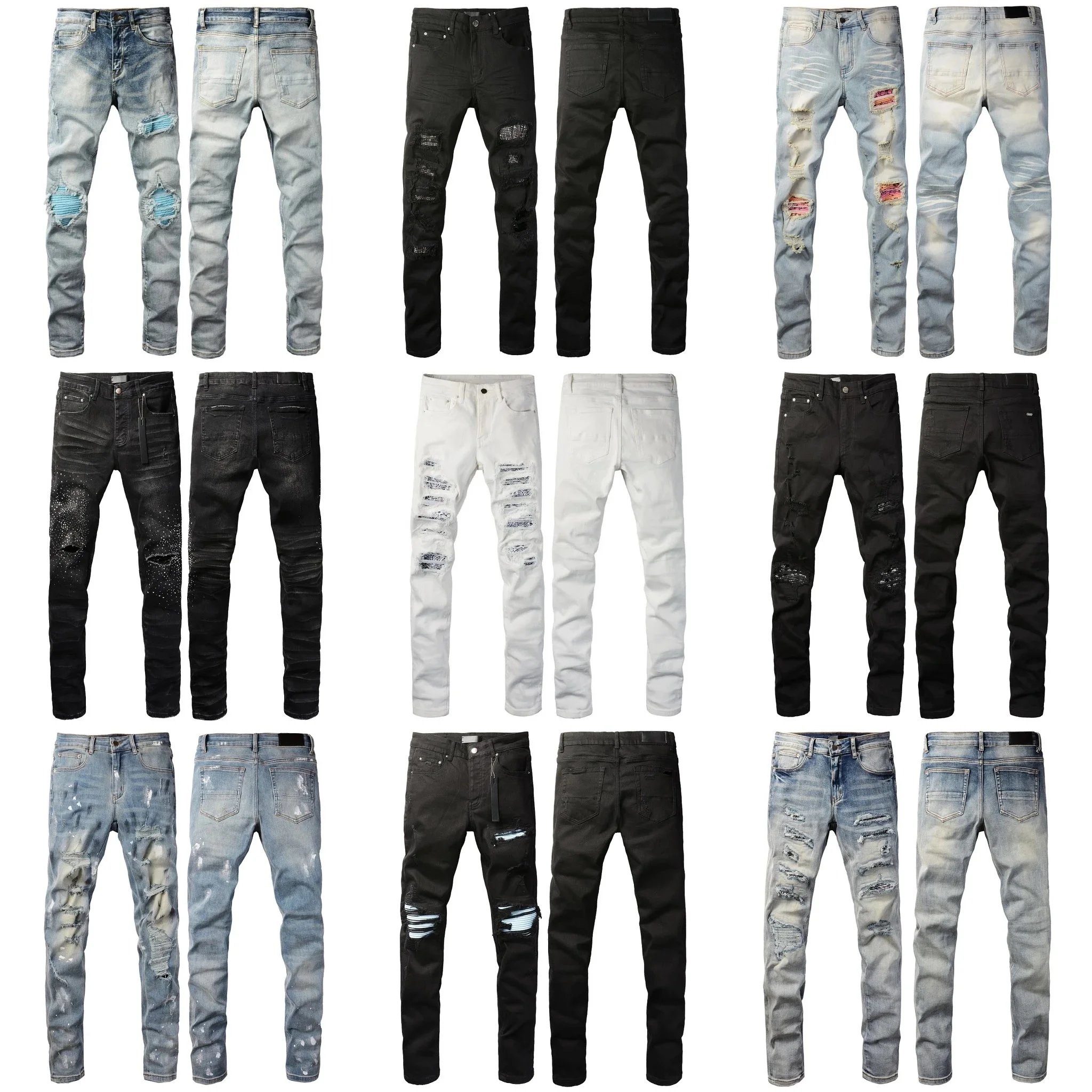 Men's Ripped Distressed Jeans Slim Fit Denim Pants Fashion Streetwear