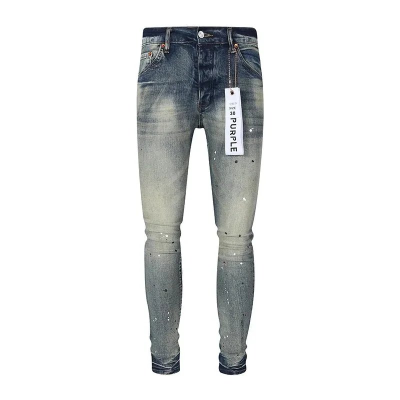 Men's Distressed Skinny Fit Denim Jeans with Rhinestone Details
