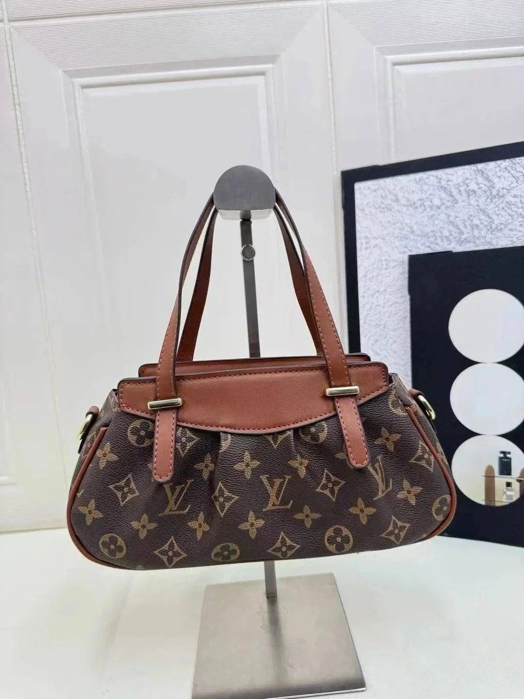 Louis Vuitton Monogram Canvas Bag with Brown Leather Trim