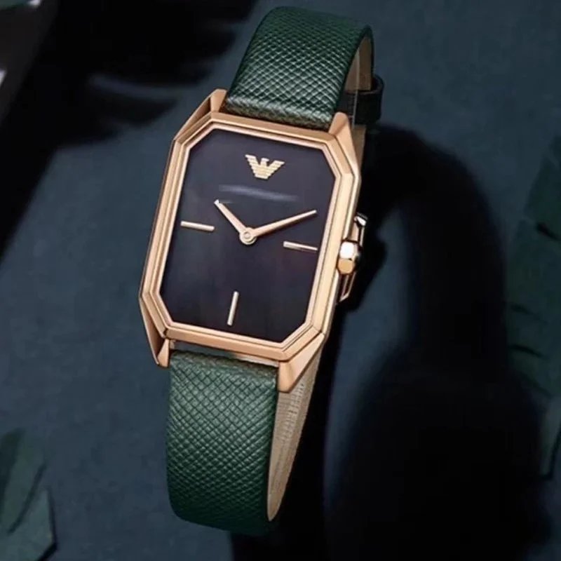 Emporio Armani Octagonal Gold Watch with Green Leather Strap