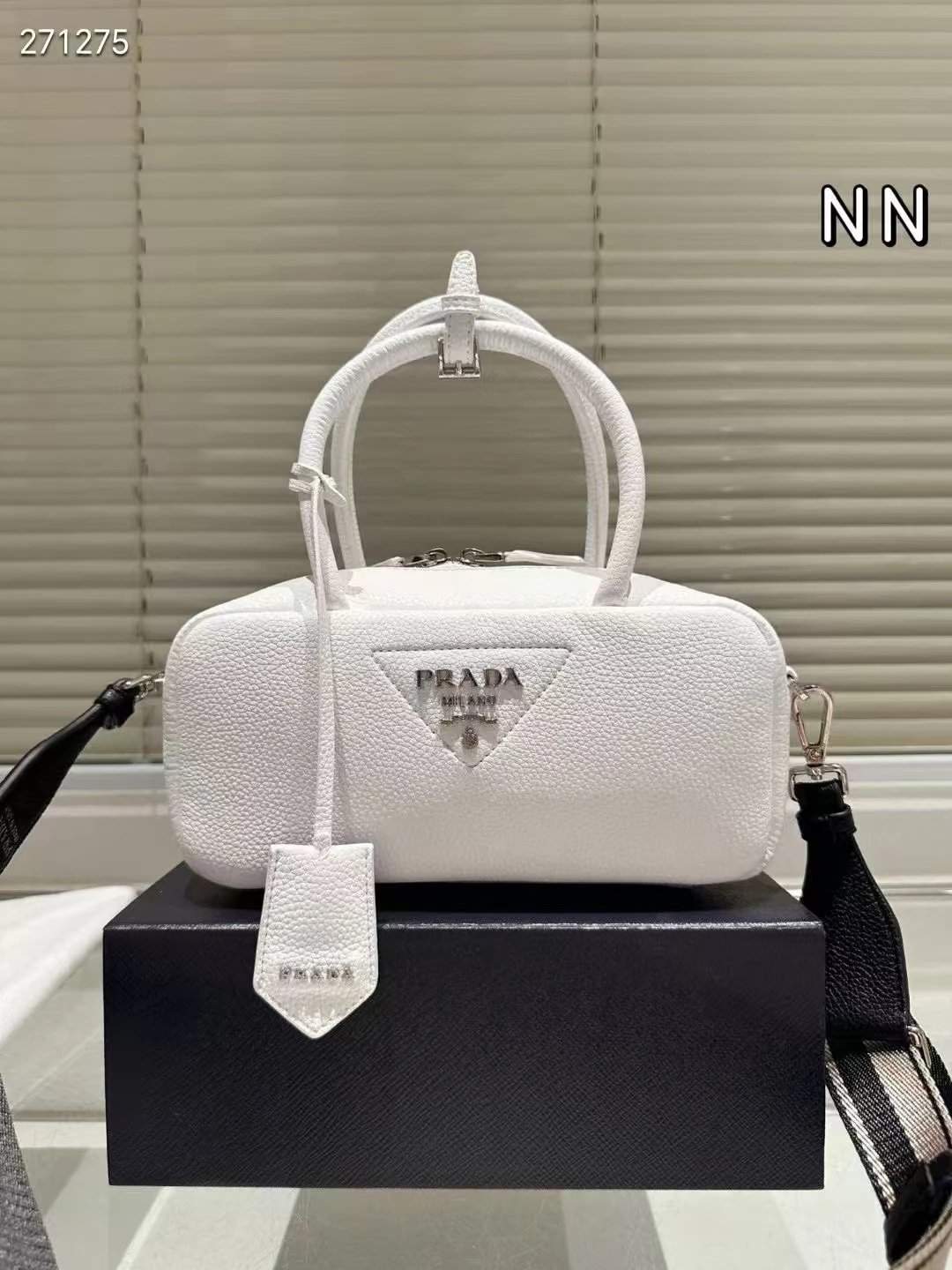 Prada White Leather Mini Bag with Triangular Logo