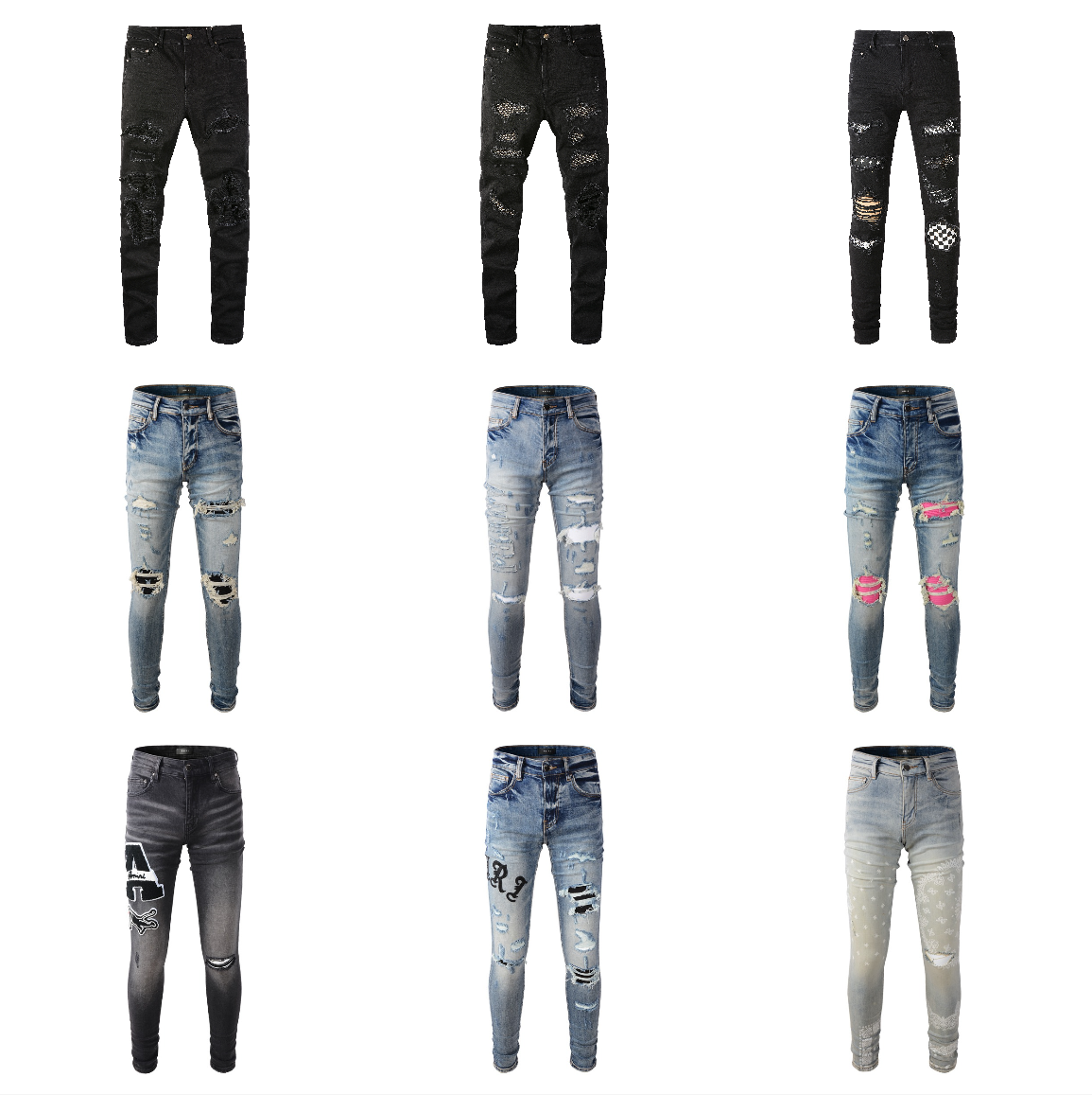 Men's Ripped Distressed Skinny Jeans Fashion Denim Pants