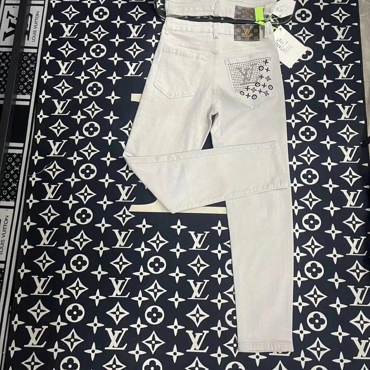 Louis Vuitton White Denim Jeans with Monogram Patch