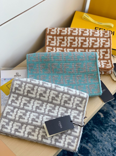 FENDI Knit Logo Clutch Bag in Gray, Blue and Brown