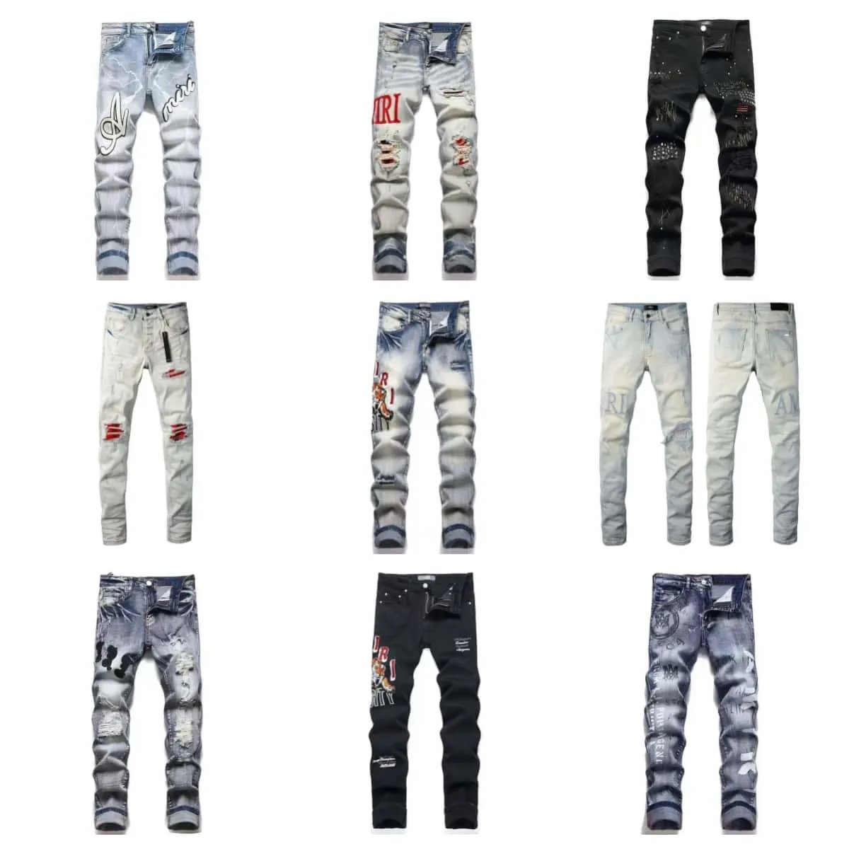 Men's Fashion Distressed Jeans with Patches and Rips