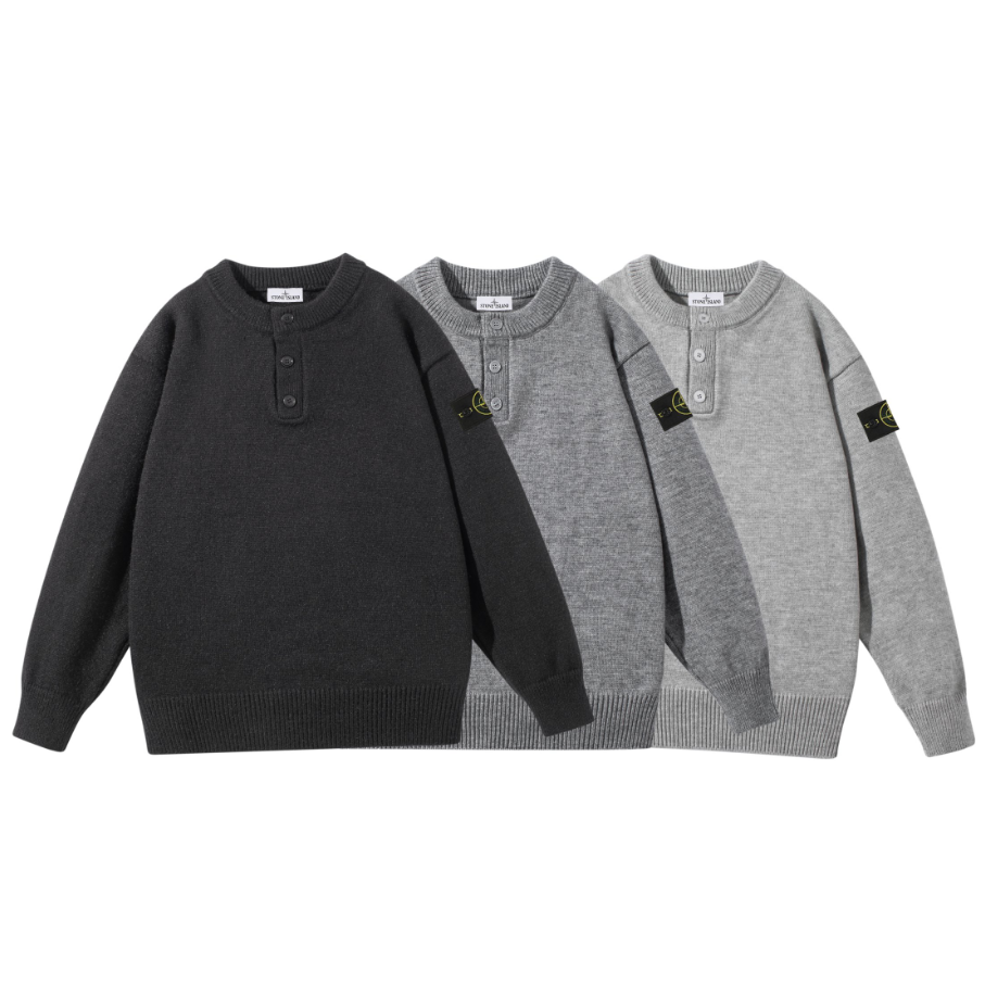 Stone Island Men's Knit Henley Sweater in Black and Gray